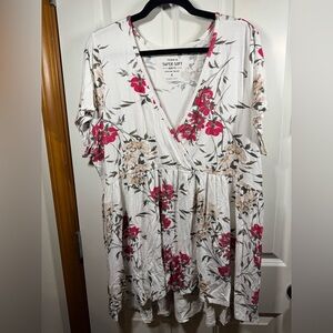 torrid White Floral Short Sleeve Wrap Top with Pink and Beige Flowers
